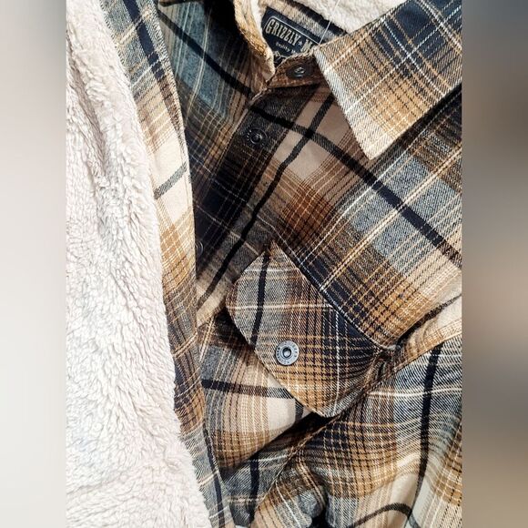 Grizzly Mountain Men's M Sherpa Lined Flannel Shirt Jacket Shacket Brown Plaid - Picture 7 of 16